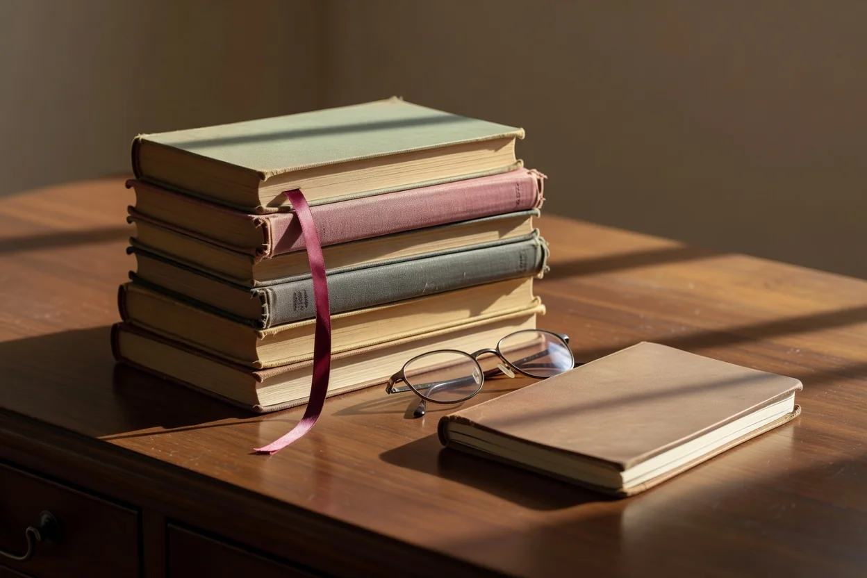En person sitter i en fåtölj med en Penguin Classics-bok i ena handen och hörlurar i öronen medan morgonljuset faller över sidorna